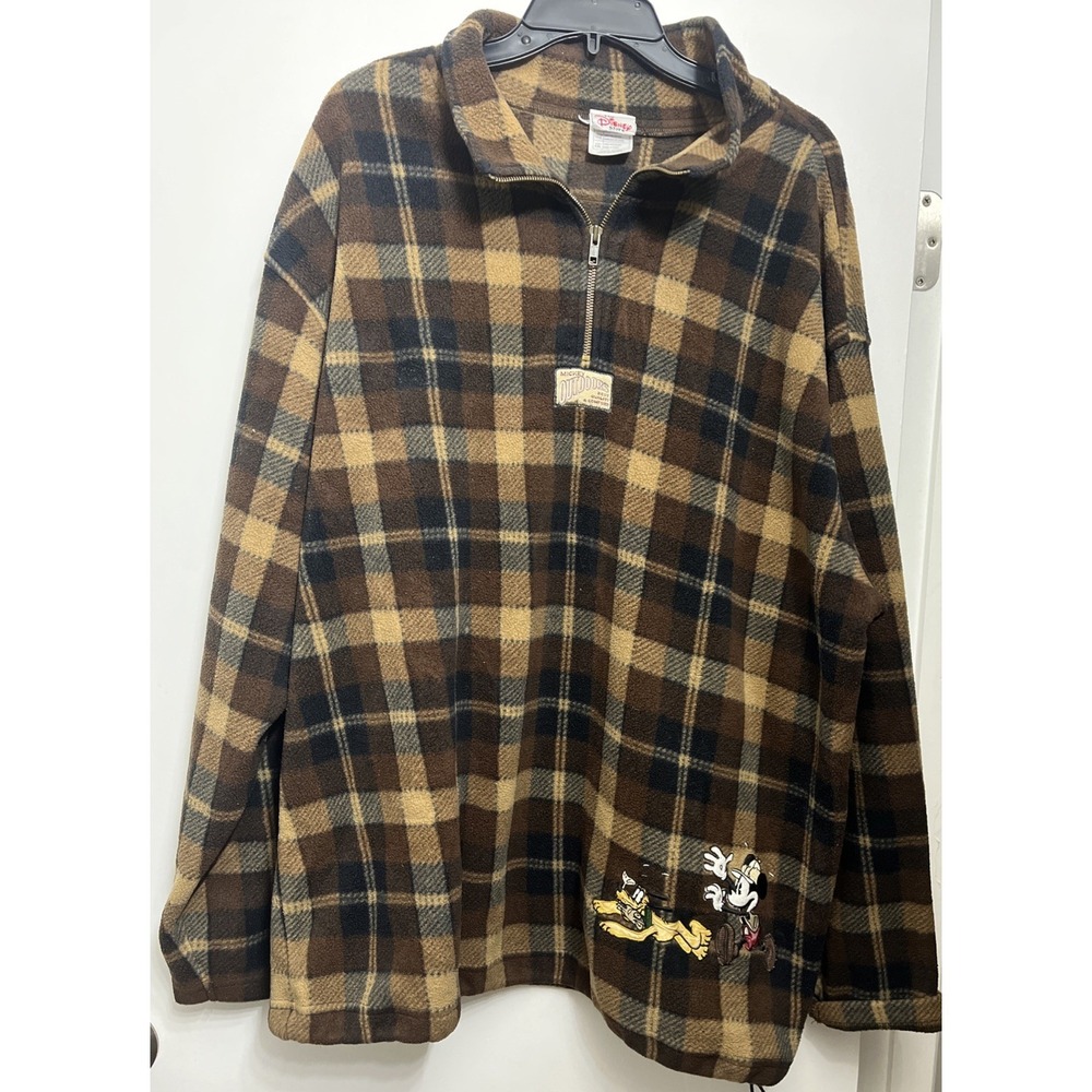 Disney Store Vtg Size XXL Mickey Outdoof Flannel Pullover Coat Draw String Plaid